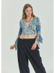 Tied Spanish Sleeve Blue Plus Size Blouse 4624
